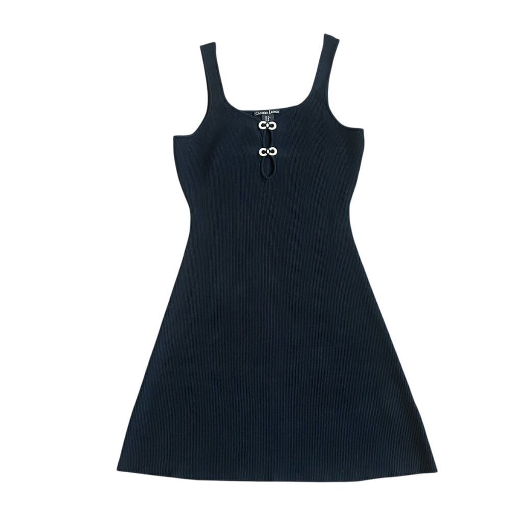 Christian Lacroix Black Sheath Bodycon Dress Sleeveless Crystal Bow Size Medium